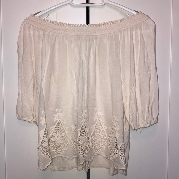 Cream Off the Shoulder Hollister Shirt - Picture 1 of 2